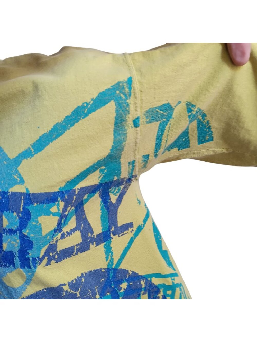 Unionbay Vintage 90's Mens Small T-Shirt Graphic Yellow AOP Crackle Trashed
